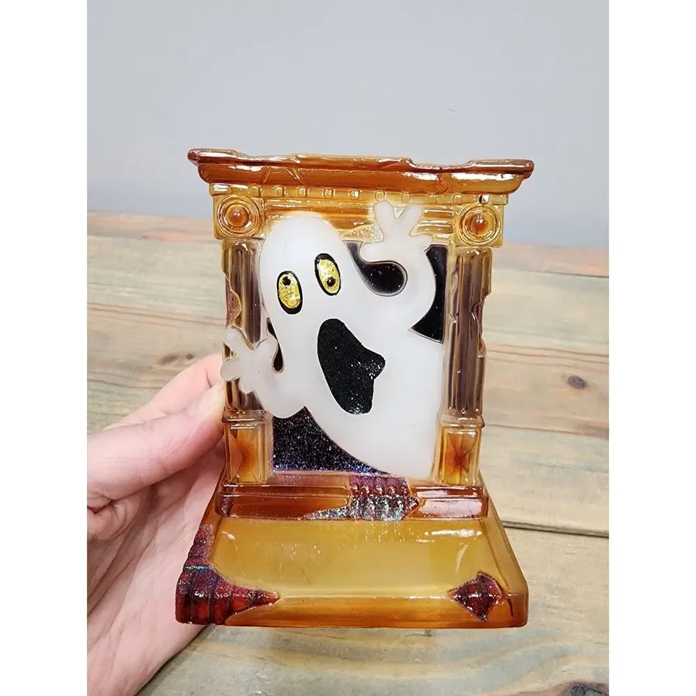 Vintage Halloween Spooky Ghost In Fireplace Acrylic Night Light Plug Wall